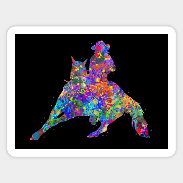 Barrel racing rider watercolor art Sticker by Yahya Art